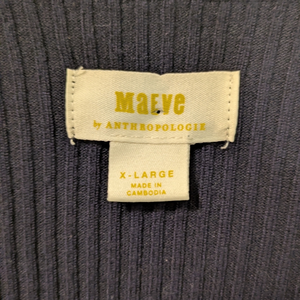 Maeve Anthropologie Striped Slim Rib Navy and White  Cardigan - Picture 7 of 9